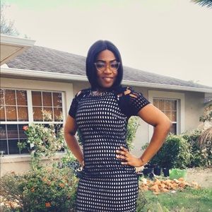 Black and cream cage midi dress